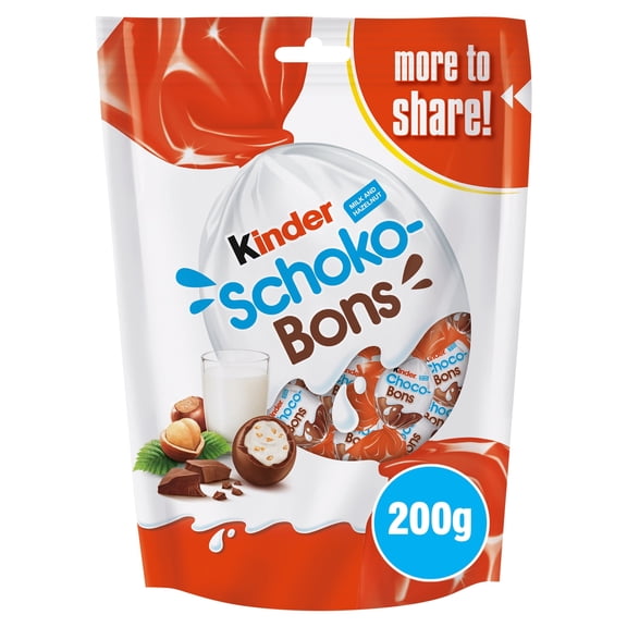 Kinder Schoko-Bons Milk Chocolate Bonbons filled with Milky Cream & Hazelnut Pieces 200g, Imported from Britain