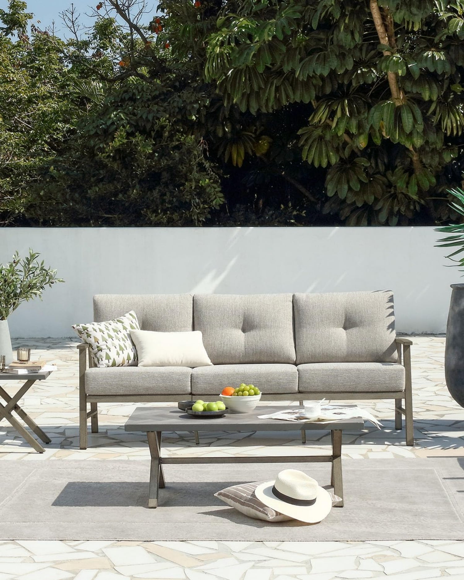 3-Seater Outdoor Patio Sofa, Aluminum Outdoor Couch with 5.9" Thick Cushions, All-Weather Patio Furniture Sofa for Backyard, Balcony, Poolside, Lawn, Dark Gray