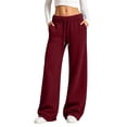 thumbnail image 3 of Xijirk Women Wide Leg Sweatpants High Waist Drawstring Trousers with Side Pockets Soft Casual Loose Fit Pants for Daily Walking Street Outfit,Red,M, 3 of 6