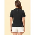 thumbnail image 4 of INSPIRE CHIC Blusa informal de verano con manga abullonada y cuello levantado con panel de encaje en la parte superior de gasa para mujer Negro S, 4 of 5