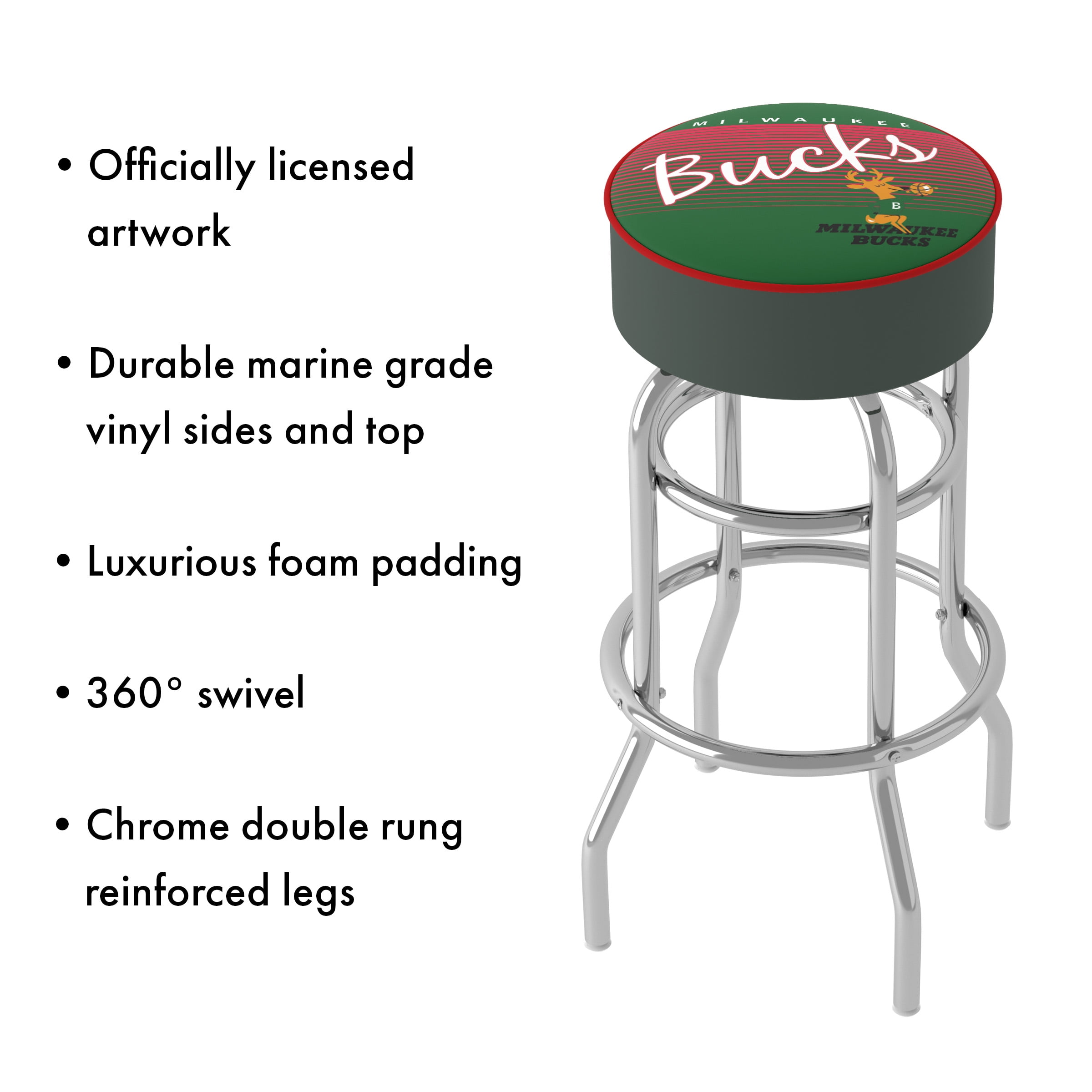 Trademark Gameroom Milwaukee Bucks Hardwood Classics Bar Stool with Padded Seat