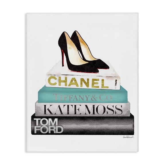 Stupell Industries Glam Fashion Designer Shoes Bookstack Blue Black Watercolor Canvas Art, 24 x 30, by Amanda Greenwood