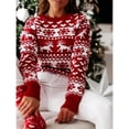 thumbnail image 6 of Xmarks Women's Christmas Snowflake Reindeer Knitted Sweater Long Sleeve Round Neck Print Pullover Knitwear, 6 of 6