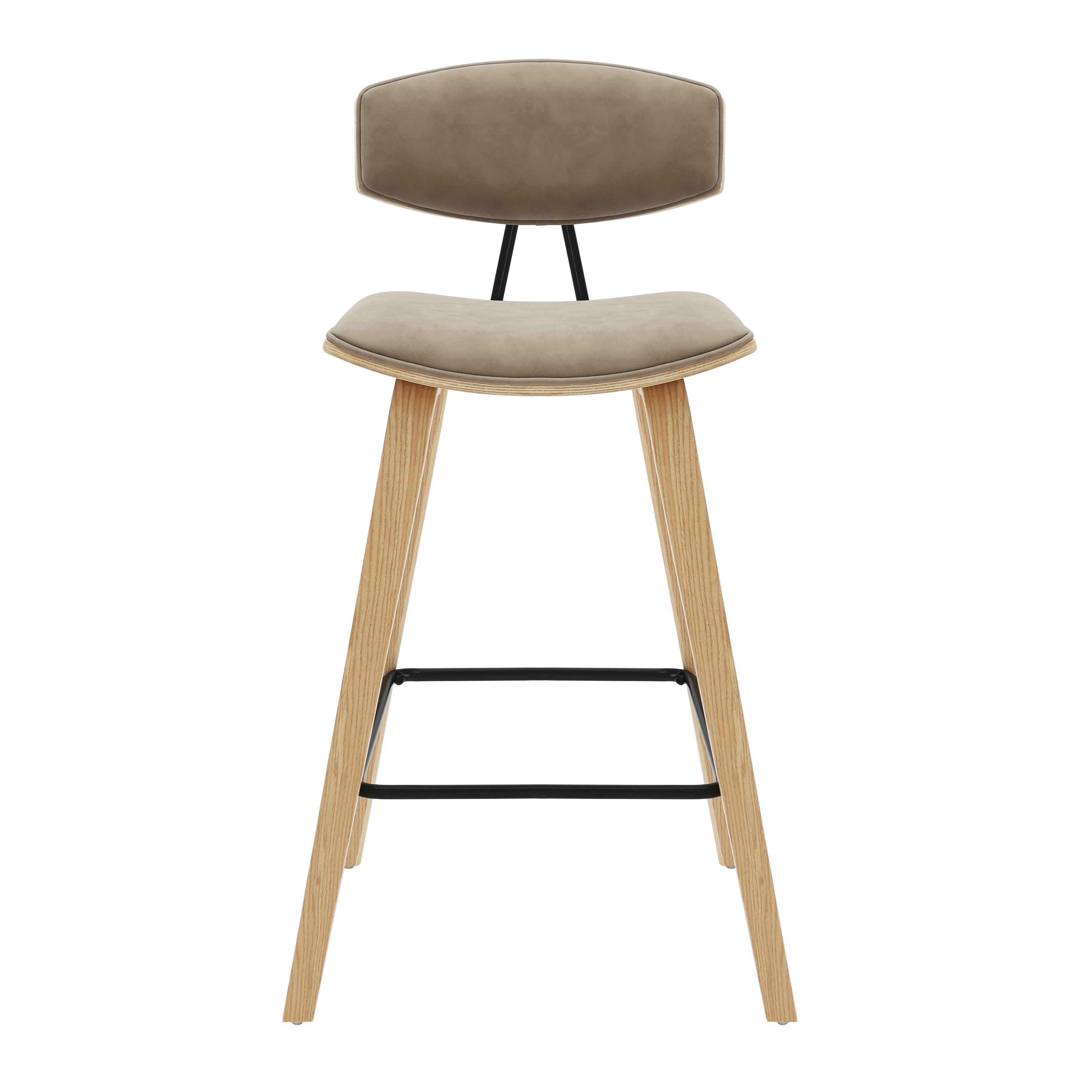 Fox 36 in. H Counter Height Vintage Taupe Curved Back Wood Bar Stool with Faux Leather Seat Set of 3