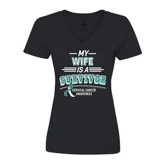 Inktastic My Wife is a Survivor Cervical Cancer Awareness Women's V-Neck T-Shirt