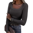 thumbnail image 1 of HSHDLDF Womens Long Sleeve Scoop Neck Ribbed Knit Fitted Casual Tops Tee Slim Basic Shirts, 1 of 7