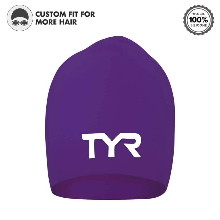 TYR, Adult Swim Cap, Long Hair Silicone, Wrinkle Free Purple