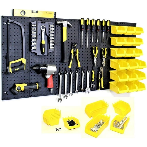 SAZYY 24" x 48" Pegboard Wall Organizer - Kit (PK-312-B) Peg Board Organizer Accessories for Garage pegboard Storage, Tool & Craft Organization with Pegboard. Hooks, and Peg Board Bins