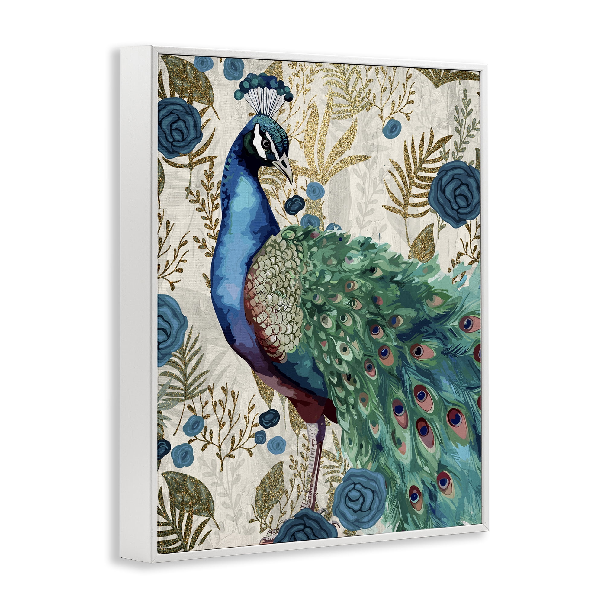 Stupell Industries Rococo Peacock Pride White Framed Giclee Art, design by Kim Allen