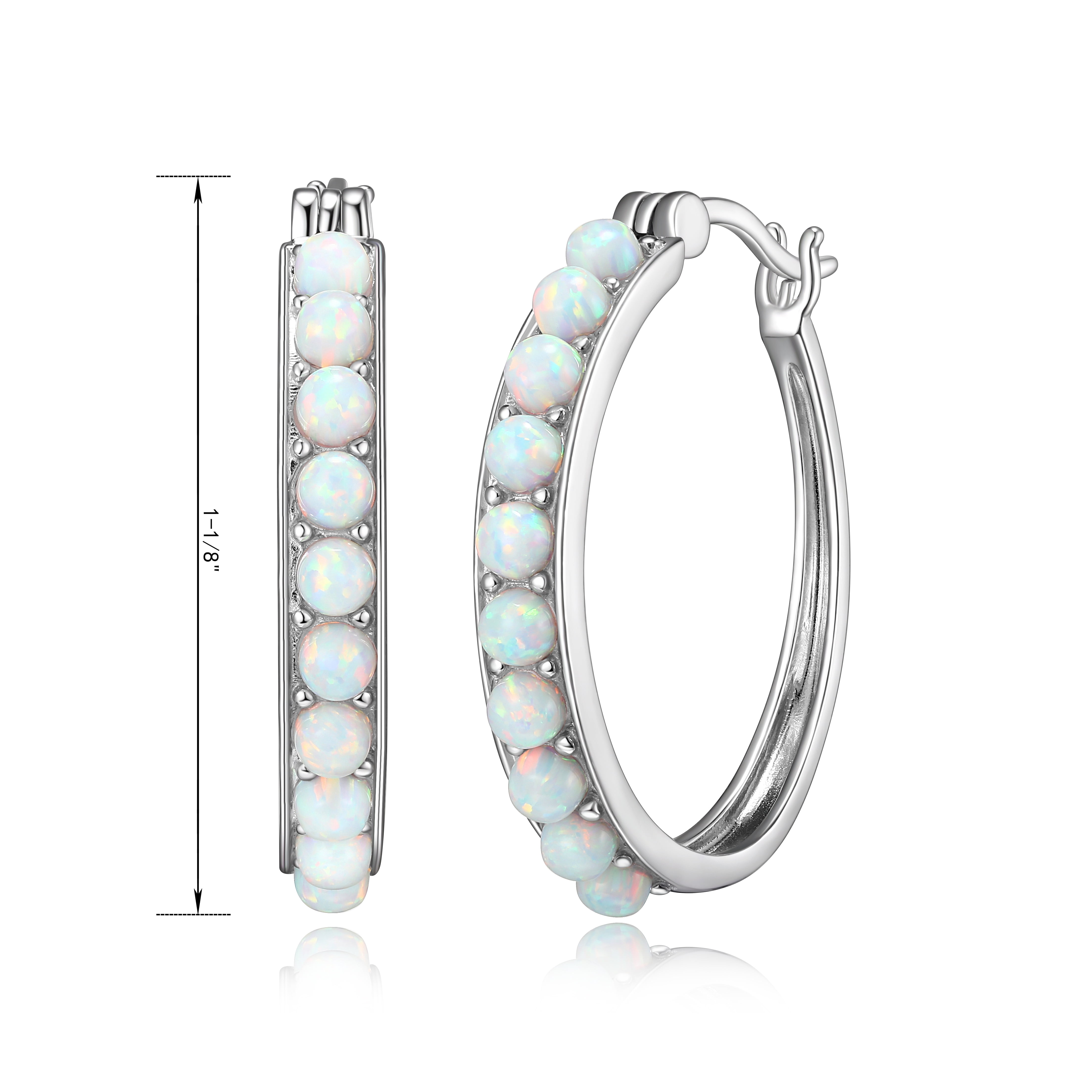 Forever Facets Women's Platinum over Sterling Silver Created Opal 3x2mm Hoop Earrings