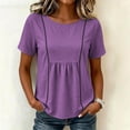 thumbnail image 4 of hoksml Women's Cotton Linen Peplum Blouse, Round Neck Short Sleeve Loose Fit Casual Summer Daily Wear Shirt, 4 of 7