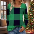 thumbnail image 2 of HAiming Plus Size Womens Pullover Tops Plaid Square Neck Button Casual Long Sleeve Blouse Spring Fall Clothes, 2 of 7