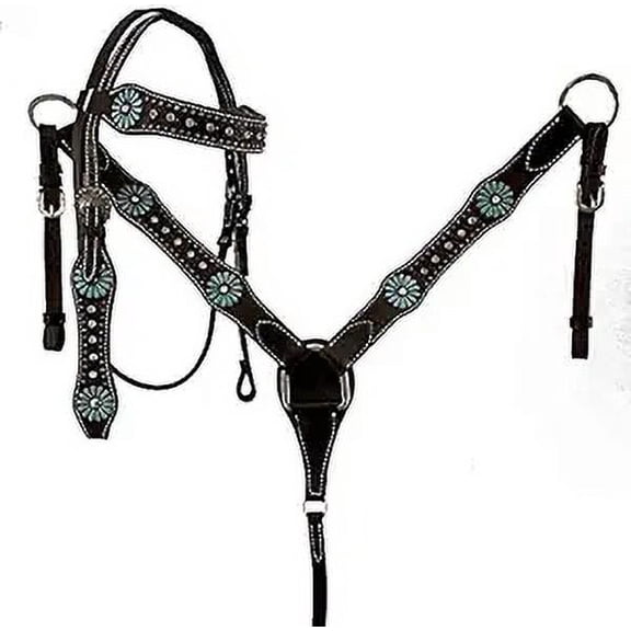 Western Headstall Breast Collar Reins & Wither Straps Tack Set Cowhide Leather Handmade Beaded Tooled Carved Horse Saddle Riding Tooling Carving Equestrian Size Full