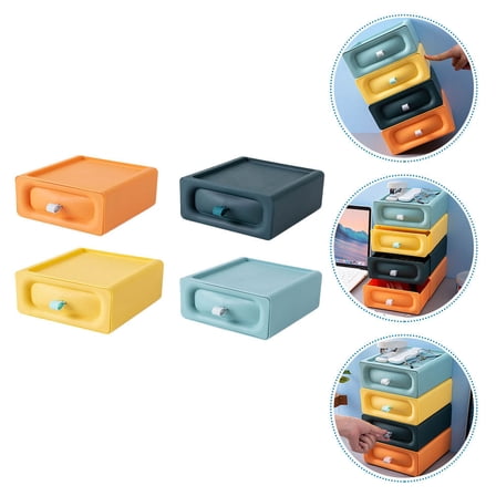 OUNONA Assorted Color Plastic Drawer Box for Storage with Large Capacity Easy to Clean 4Pcs Set