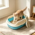 thumbnail image 2 of HOARBOEG Semi-Enclosed Cat Litter Box with Top Entry Lid and High Sides, Odor Control Covered Kitty Litter Pan with Scoop Filter for Anti Scatter, Indoor Cat Toilet Blue, 2 of 6