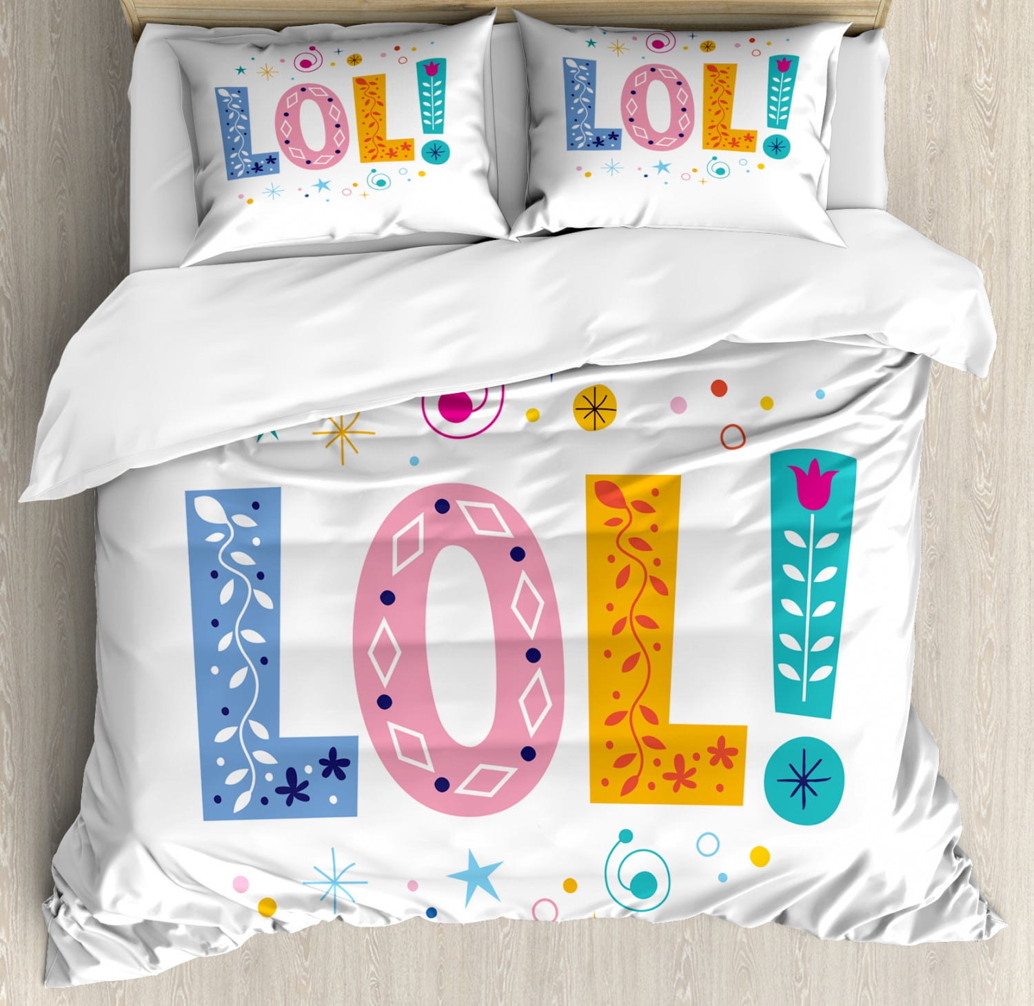 LOL Duvet Cover Set King Size, SMS Message Expression with Colorful and