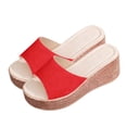 thumbnail image 6 of Women's Solid Color Peep Toe Wedge Slide Sandals Espadrille Platform Heel Slippers Soft Fabric Upper Non Slip Lightweight Summer Casual Outdoor Footwear, 6 of 10