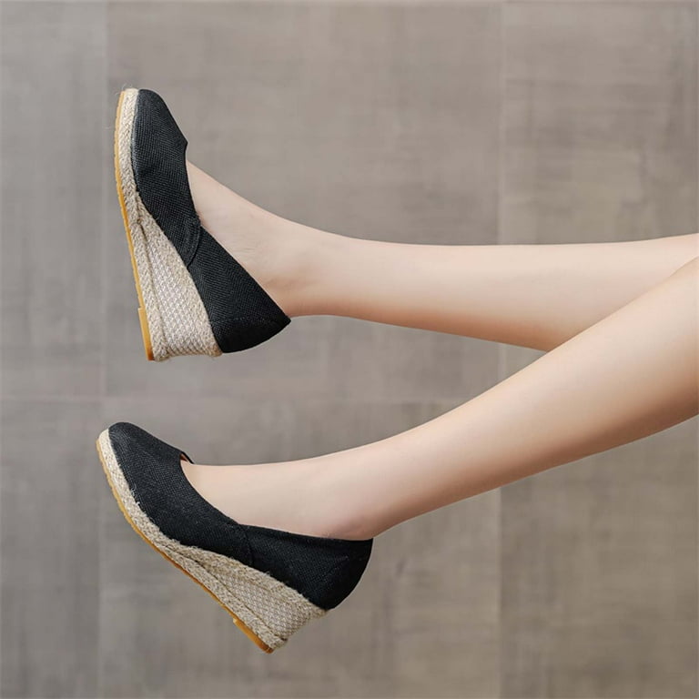 Quaouag Women's Platform Espadrilles Wedge Sandals Slip On Solid
