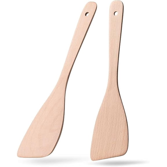 2PCS Wooden Spatulas for Cooking,12.8inch Uncoated Beech Wood Turners for Frying,Non-Scratch Wood Bevel Spurtle for Pan & Wok,Wooden Cooking Utensils for Non Stick Cookware,Long Handle Scraper