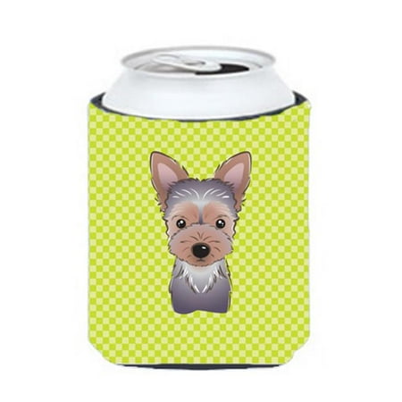

Checkerboard Lime Green Yorkie Puppy Can Or Bottle Hugger 12 Oz.