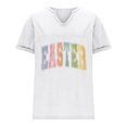 thumbnail image 4 of Corto para las Mujeres Casual Verano 2025 Pascua Impresión V-Cuello Camiseta, Ligero 95% Poliéster 5% Spandex Top para Toda la Temporada Hogar Y Diario, 4 of 7