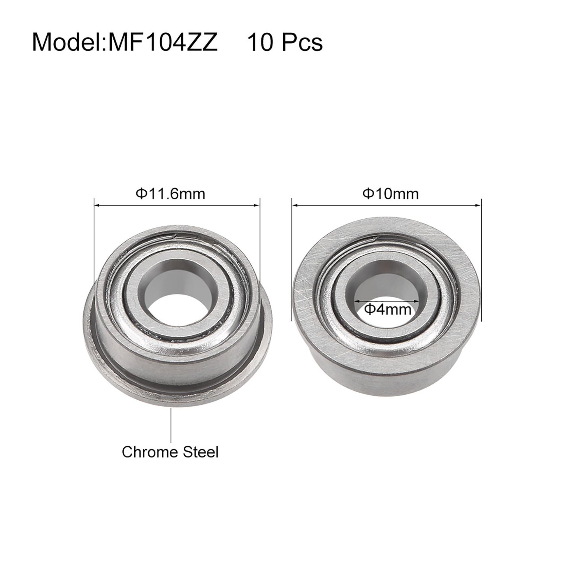 Flange Metal Double Shielded Ball Bearing 4*10*4 4x10x4 mm 10 PCS MF104zz 