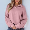 thumbnail image 4 of BiZtdJrK V Neck Waffle Sweatshirt Women Lapel Collar Long Sleeve Pullover Tops Lightweight Comfy Fall Loungewear Pink L, 4 of 10