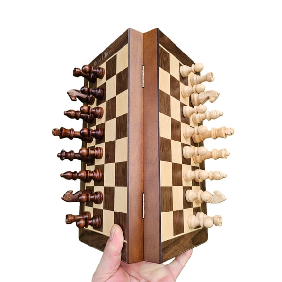 Juego de ajedrez BESTCHIC magnético de madera de 30 cm con ranuras de almacenamiento