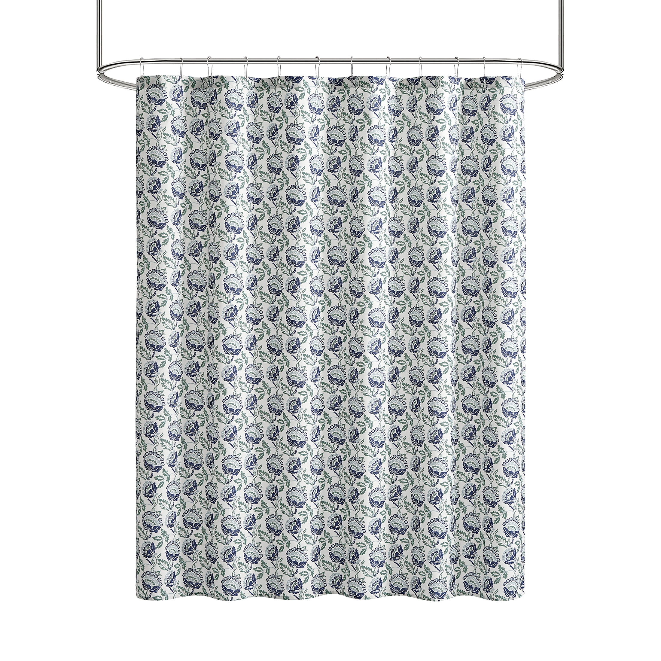 Mainstays Block Floral 13 Piece Shower Curtain and Hook Set, 72 x 72, Navy