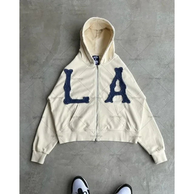 Sudadera con capucha holgada informal con bordado de letras, estilo retro, de gran tamaño, con cremallera, marca de moda Y2k, para hombre y mujer
