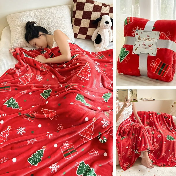 Manta de Franela para Siesta Infantil de 99 X 69 Cm de Grosor, Suave Forro Polar de Lana, con Estampado Navideño a Cuadros, Acogedora Manta de Toalla Facial para Bebé | Manta de Viaje Cálida para La