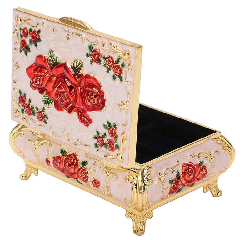 Antique Jewelry Box, Embossed Design Vintage Style Vintage Jewelry Box Rich  Lustre For Jewelry For Earrings For Rings Gold White And Red Roses