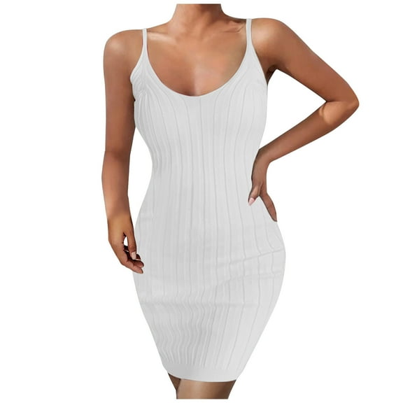 Womens Summer Sleeveless Sexy Mini Bodycon Dress V Neck Knit Ribbed Slim Fit Night Out Club Party Dress Clubwear