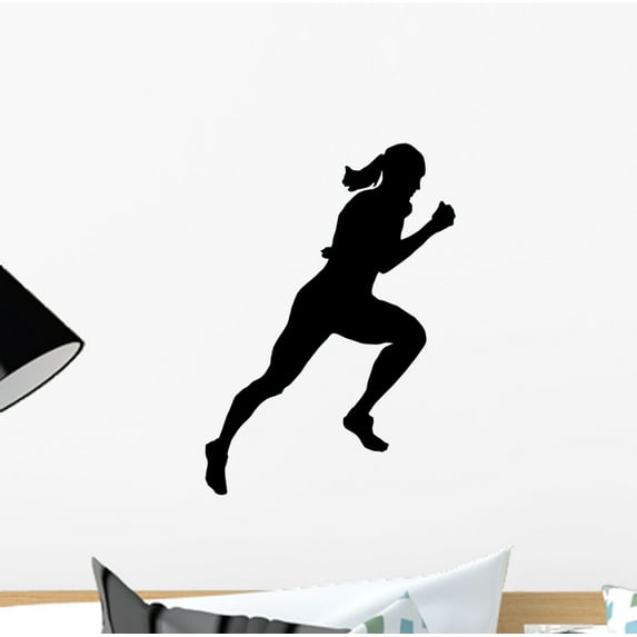 Athletic Runner Silhouette Wall Decal by Wallmonkeys Peel and Stick Graphic (12 in H x 9 in W) WM261641