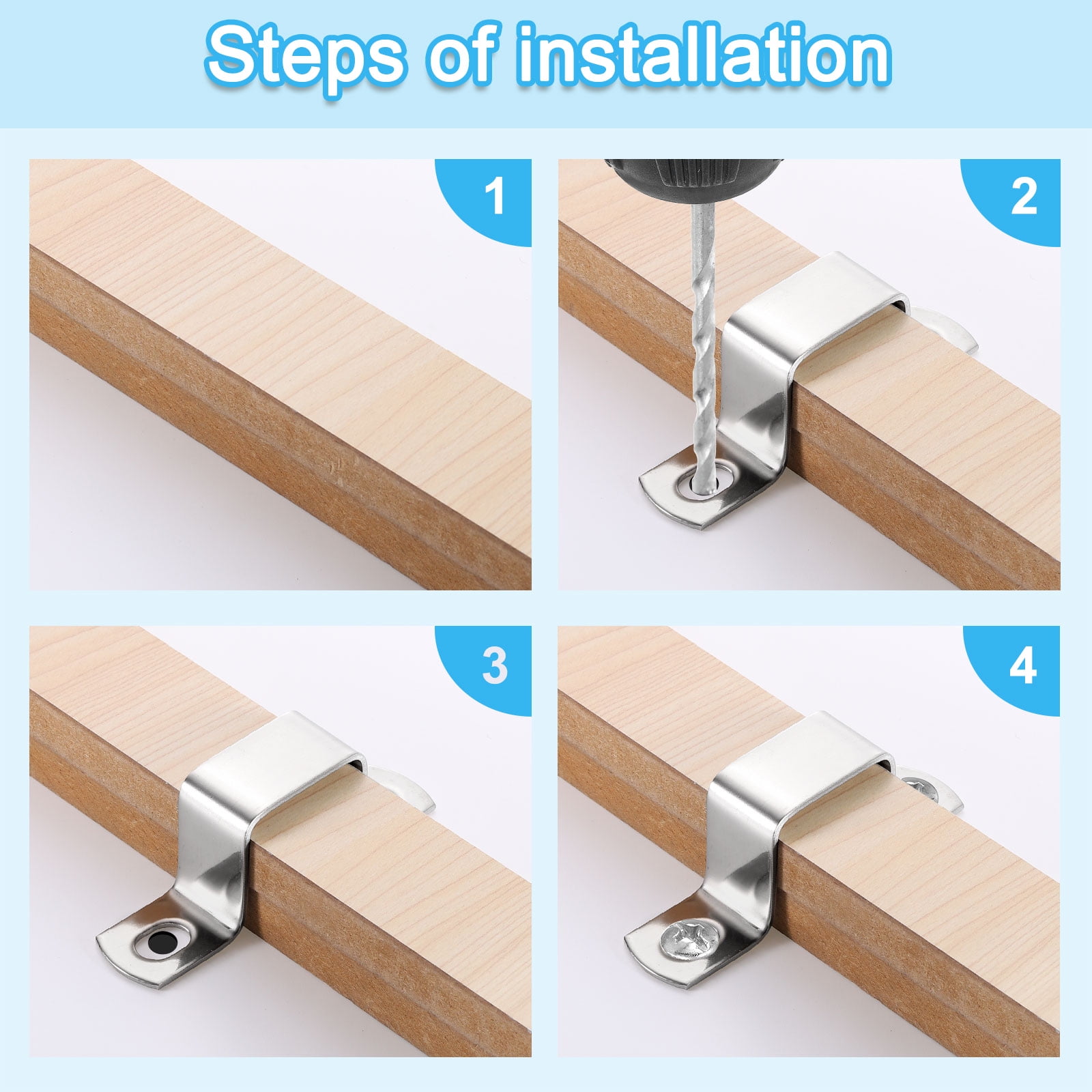 15Pcs U Shaped Connector Bracket, 20x20mm 304 Stainless Steel Pipe Strap Clamps for Door Shed Closed Bar Holder Strut Channel