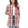 thumbnail image 6 of MKOSPLRT 5-14 Years Girls Vintage Plaid Print Long Sleeve Open Front Cardigan Casual Button Down Knee Length Coat, 6 of 8