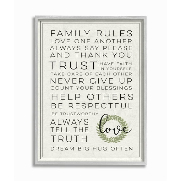 The Stupell Home Decor Family Rules Love Dream Often Gray Framed Texturized Art
