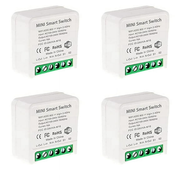 4X Mini Smart WiFi Relay Switch, DIY Light Switch Module Smart Life/Tuya Application, Wireless Remote Control