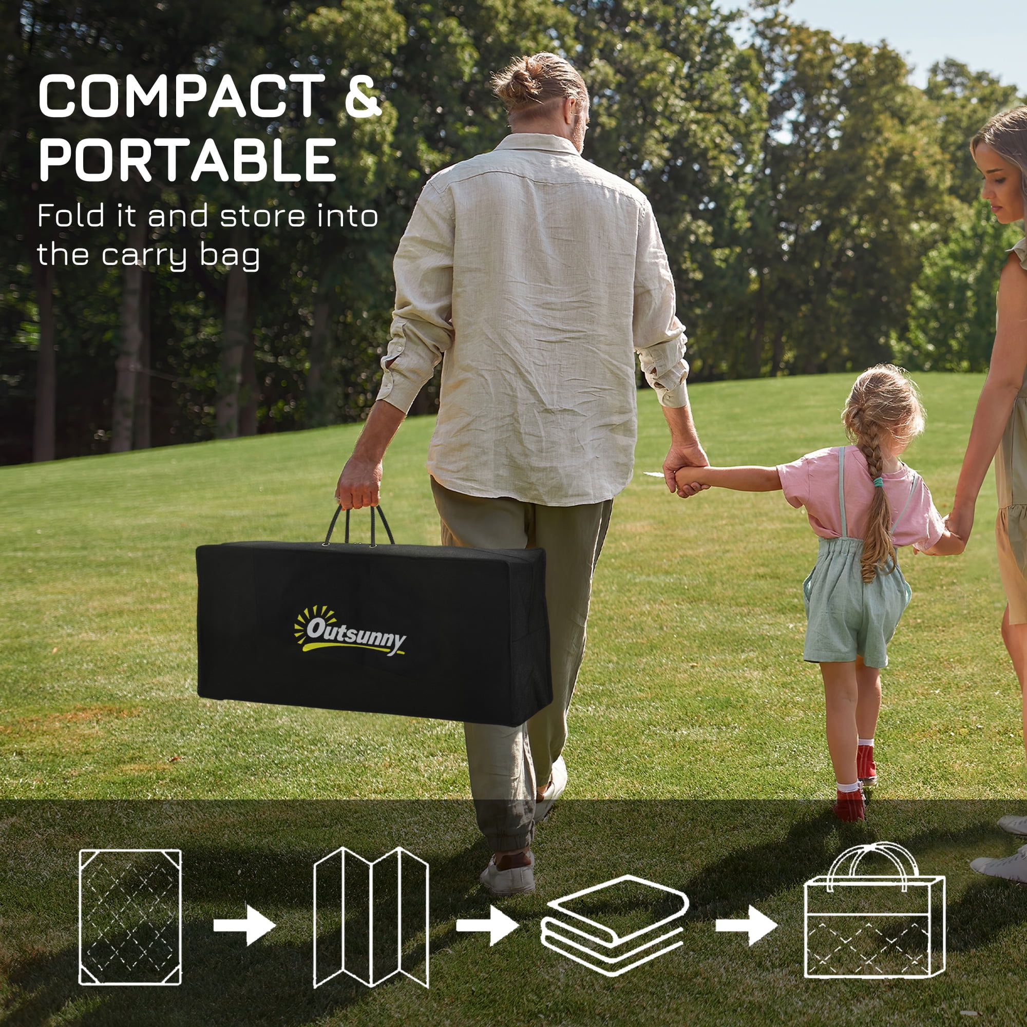 Outsunny RV Mat, Outdoor Patio Rug / Large Camping Carpet with Carrying Bag, 9' x 18', Waterproof Plastic Straw, Reversible, Black & Gray Geometric