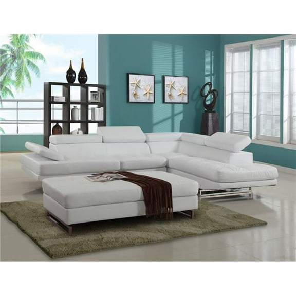 HomeRoots  White Right Arm Facing Sectional - 124 x 94 x 36 in.