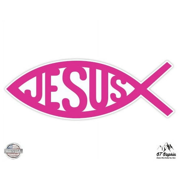 Jesus Fish Pink - 3" Vinyl Sticker - For Car Laptop I-Pad Phone Helmet Hard Hat - Waterproof Decal