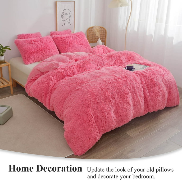 HAIHUA Faux Fur Pink Fluffy Pillow case, Soft Pink Decorative Fuzzy Pillow  case, Cute Fluffy Pillow Covers for Home Bedroom Living Room, Zipper