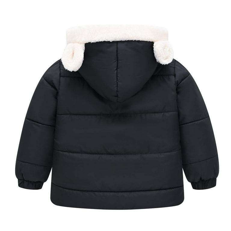 Otqutp Children Dress Coats Boys Girls Middle Children Solid Color Ears Cute Pocket Short Cotton Padded Children s Kids School Coat Black 7 8 Years