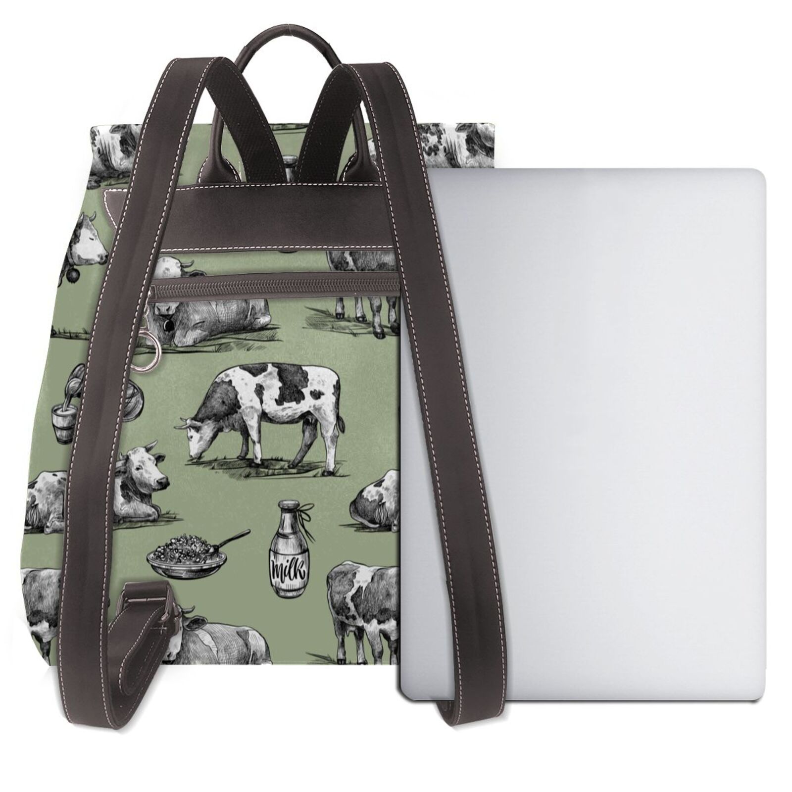 Kuqiui Farm Cows Print Leather Backpack Purse For Women Fashion Ladies Vintage Bags Casual College Travel Backpacks bag