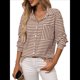 thumbnail image 2 of Camisas de Mujer con Botones, Blusas Clásicas A Rayas de Larga con Cuello y Bolsillo para Oficina. Caqui M, 2 of 9