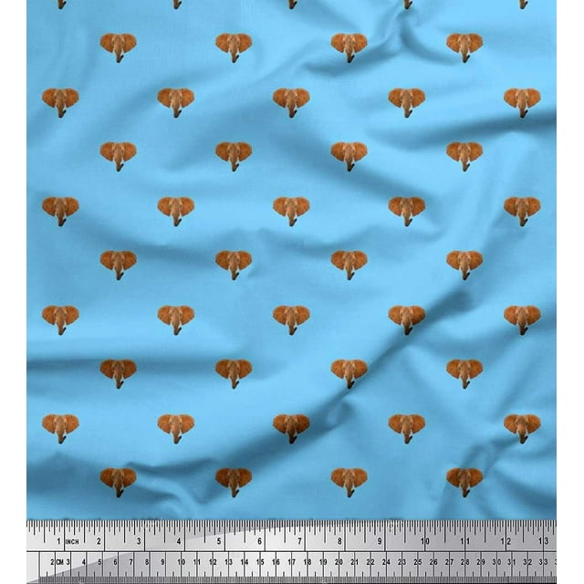 Soimoi Tissu Popeline de Coton Imprimé Éléphant au Mètre 56 Pouces de Large