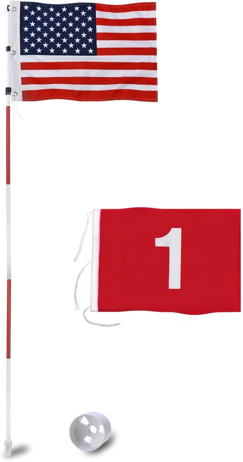 FSROLTPI Golf Flagstick with USA Golf Flag, Putting Green Flags Hole
