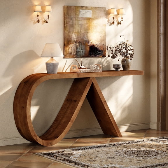 Finmind Farmhouse Solid Wood Console Table, 57 inches Long Entryway Table for Living Room, Hallway, Entrance, Foyer, Behind Couch, Walnut Brown