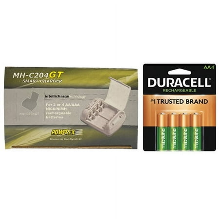 Image of Powerex MH-C204GT AA / AAA Smart Battery Charger & 4 AA Duracell Rechargeable (DX1500) Batteries (2500 mAh)