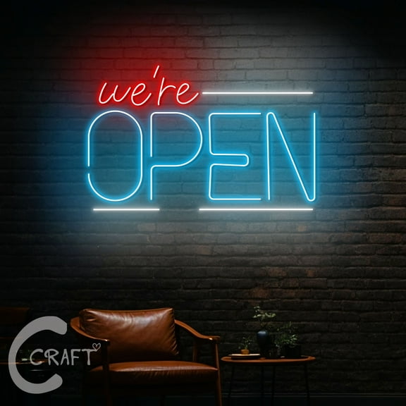 C-CRAFT We're Open Neon Led Light Up 20 inch for Store Shop Business Welcome Sign Wall Decor